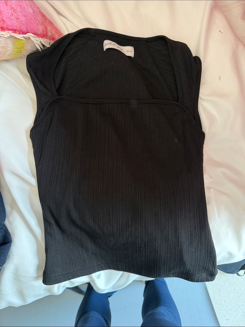 Petal & Pup Black Ribbed Square-Neck Tank